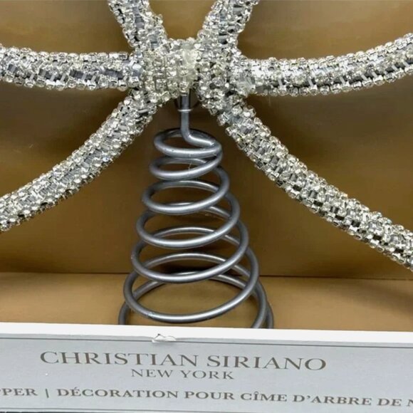 Christian Siriano 12" Silver Rhinestone Bow Ribbon Christmas Tree Topper Glam - Picture 3 of 9